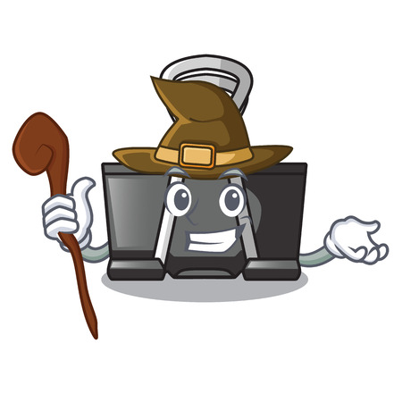 Witch cartoon binder clip above wooden table vector illustrationのイラスト素材