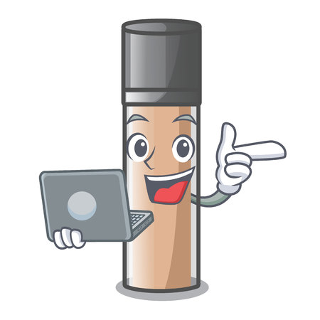 With laptop makeup foundation isolated with on character vector illustrationのイラスト素材