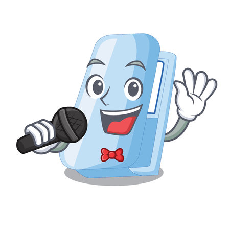 Singing cartoon staplers on above wooden tables vector illustrationのイラスト素材