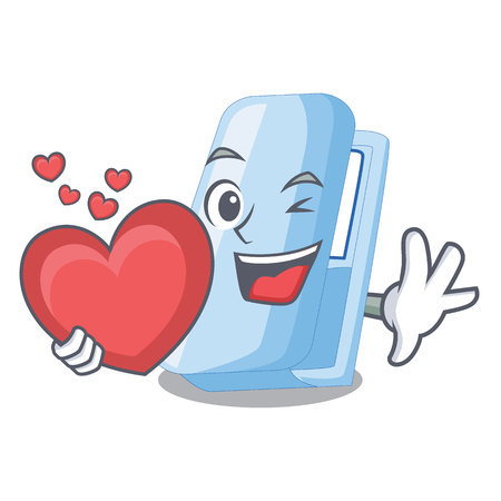 With heart cartoon staplers on above wooden tables vector illustrationのイラスト素材
