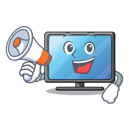 With megaphone lcd tv cartoon in living room vector illustrationのイラスト素材