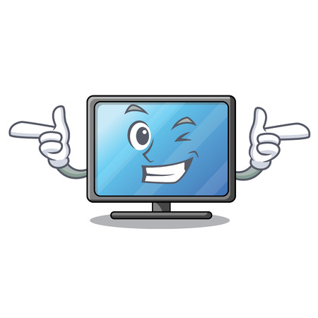 Wink lcd tv above wooden cartoon table vector illustrationのイラスト素材