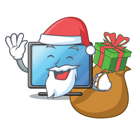 Santa with gift lcd tv isolated with the character vector illustrationのイラスト素材