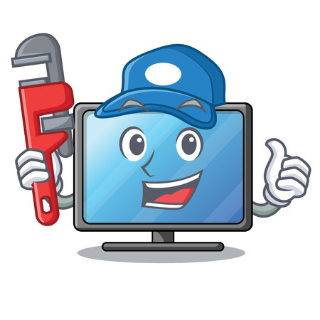 Plumber lcd tv isolated with the character vector illustrationのイラスト素材