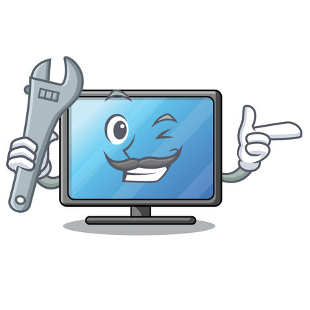 Mechanic lcd tv isolated with the character vector illustrationのイラスト素材