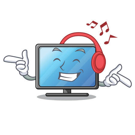 Listening music lcd tv in shape of mascot vector illustrationのイラスト素材