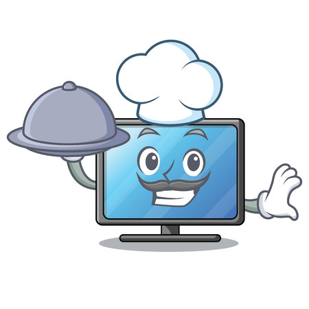 Chef with food lcd tv in shape of mascot vector illustrationのイラスト素材