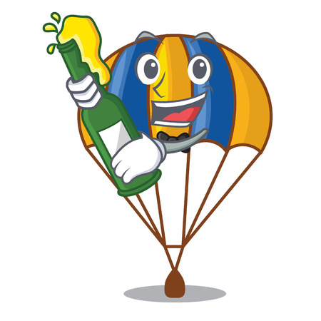 With beer parachute in shape of acartoon fuuny vector illustrationのイラスト素材