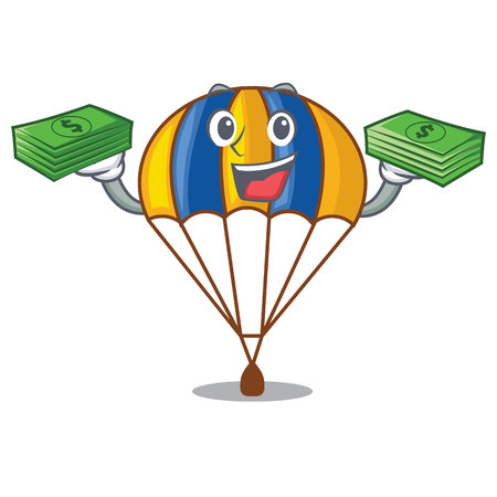 With money bag flying parachute in the mascot sky vector illustrationのイラスト素材