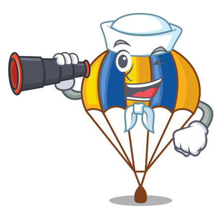 Sailor with binocular flying parachute in the mascot sky vector illustrationのイラスト素材