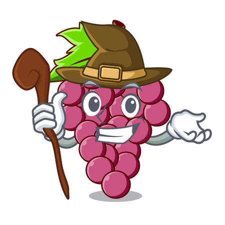 Witch red grapes fruit above mascot table vectoer illustrationのイラスト素材