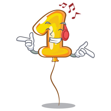 Listening music balloon number one above character wall vector illustrationのイラスト素材