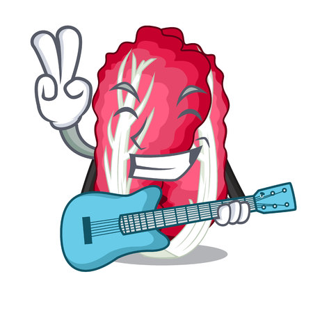 With guitar vegetables radicchio in a character refrigerator vetcor illustrationのイラスト素材