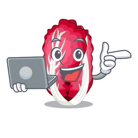 With laptop radiccho in the shape of mascot vector illustrationのイラスト素材