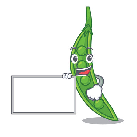 With board snow pea above mascot wood table vector illustrationのイラスト素材