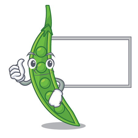 Thumbs up with board snow pea above mascot wood table vector illustrationのイラスト素材