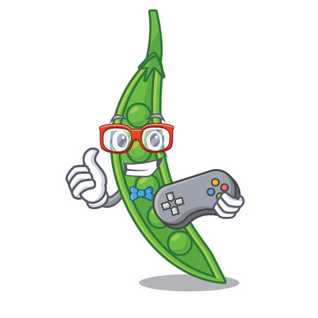Gamer snow pea in a cartoon basket vector illustrationのイラスト素材