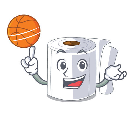 With basketball cartoon toilet paper in the bathroom vector illustrationのイラスト素材