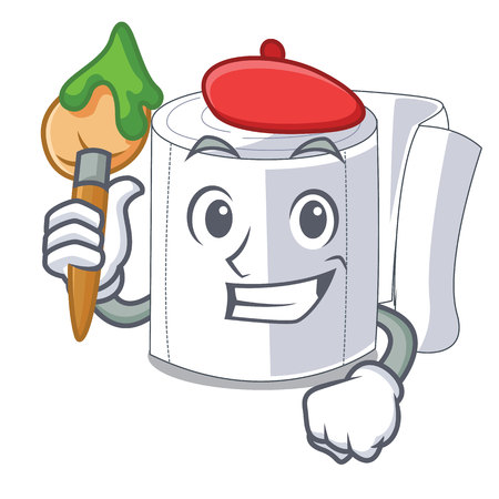Artist cartoon toilet paper in the bathroom vector illustrationのイラスト素材
