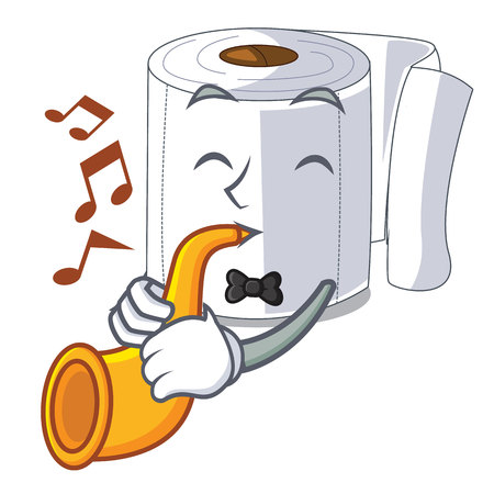 With trumpet toilet paper in shape of mascot vector illustrationのイラスト素材