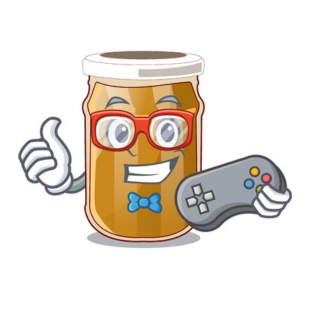 Gamer almond butter cartoon in a bowl vector illustrationのイラスト素材