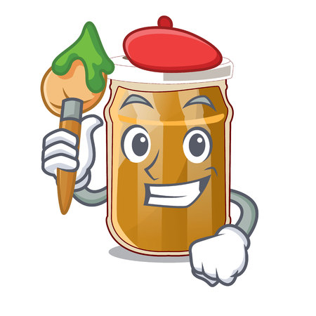 Artist almond butter in a character jar vector illustrationのイラスト素材