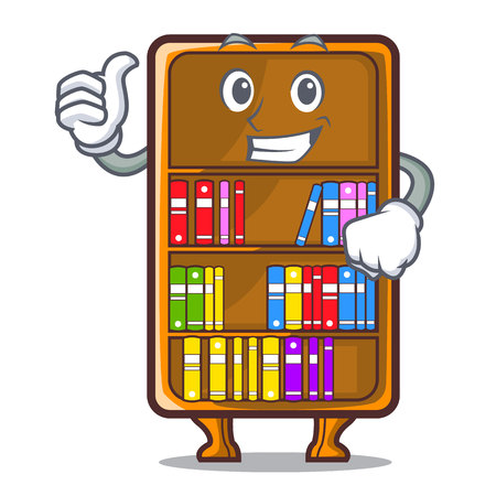 Thumbs up cartoon bookcase in the shape wood vector illustrationのイラスト素材