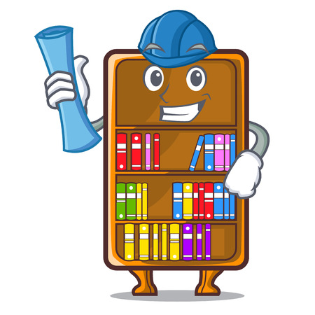 Architect cartoon bookcase in the shape wood vector illustrationのイラスト素材