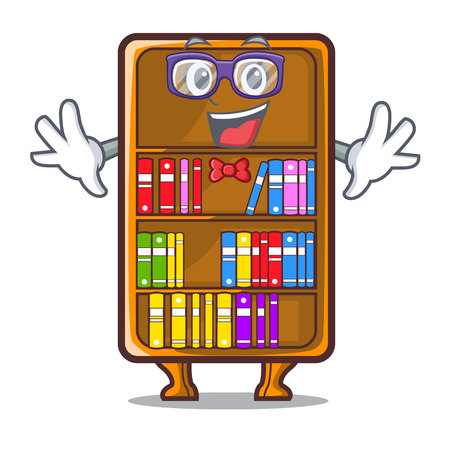 Geek cartoon bookcase in the shape wood vector illustrationのイラスト素材