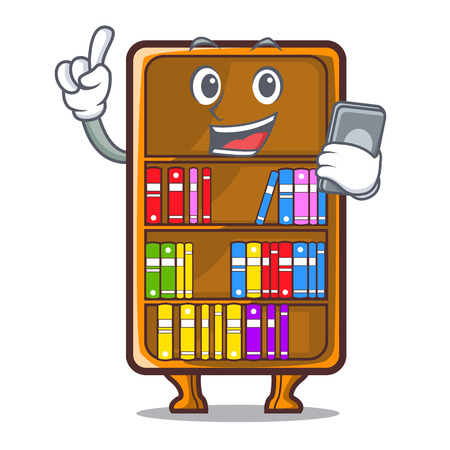 With phone mascot bookcase beside the study desk vector illustrationのイラスト素材