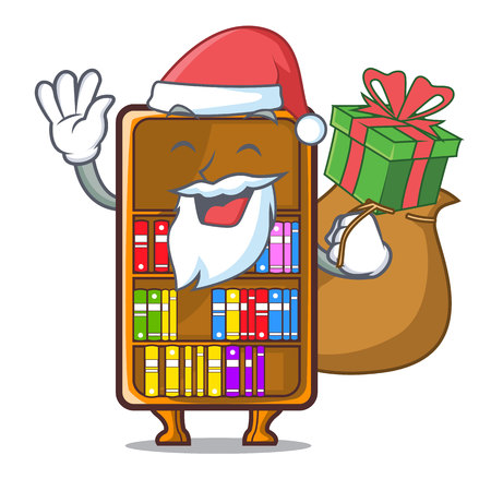 Santa with gift cartoon bookcase in the study room vector illustrationのイラスト素材