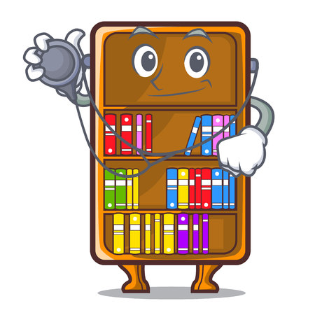 Doctor mascot bookcase beside the study desk vector illustrationのイラスト素材