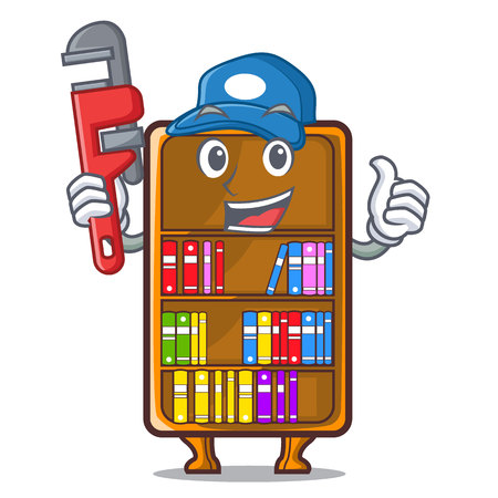 Plumber cartoon bookcase in the study room vector illustrationのイラスト素材