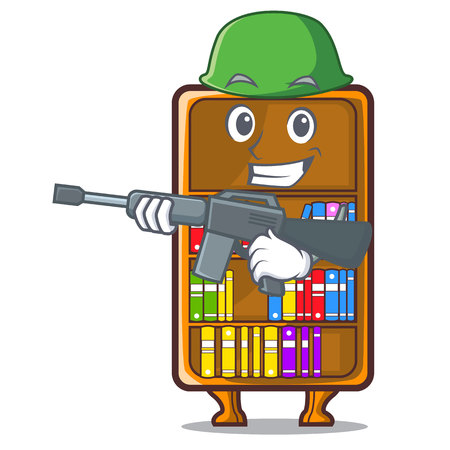 Army mascot bookcase beside the study desk vector illustrationのイラスト素材
