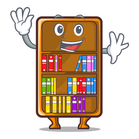 Waving cartoon bookcase in the shape wood vector illustrationのイラスト素材