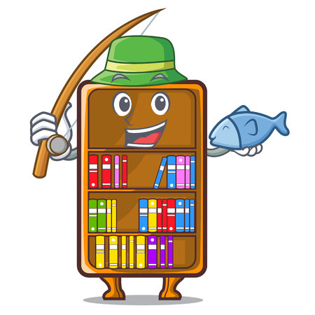 Fishing bookcase isolated in the with characters vec tor illustrationのイラスト素材
