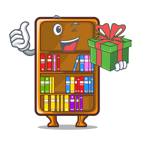 With gift bookcase isolated in the with characters vec tor illustrationのイラスト素材