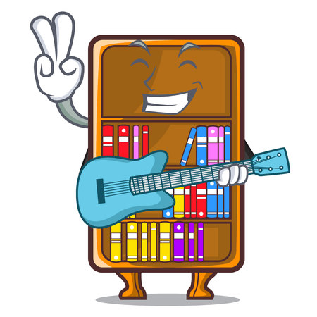 With guitar bookcase isolated in the with characters vec tor illustrationのイラスト素材