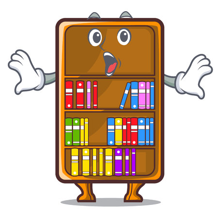 Surprised bookcase isolated in the with characters vec tor illustrationのイラスト素材