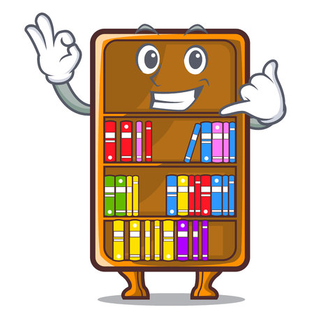Call me cartoon bookcase in the study room vector illustrationのイラスト素材