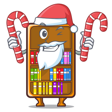 Santa with candy cartoon bookcase in the study room vector illustrationのイラスト素材