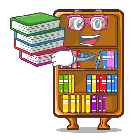 Student with book cartoon bookcase in the study room vector illustrationのイラスト素材