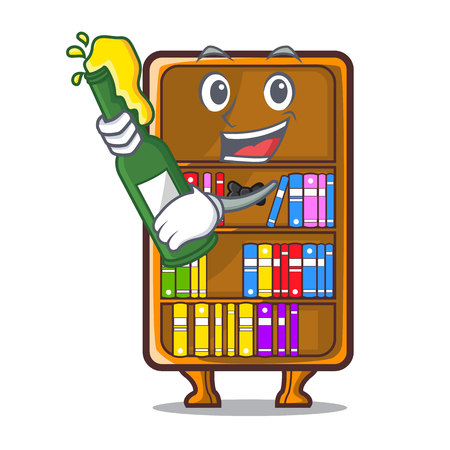 With beer cartoon bookcase in the study room vector illustrationのイラスト素材