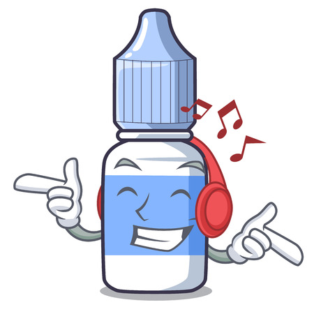 Listening music cartoon eye drops on drug rack vector illustrationのイラスト素材