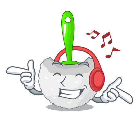 Listening music toilet brush isolated in a cartoon vector illustrationのイラスト素材