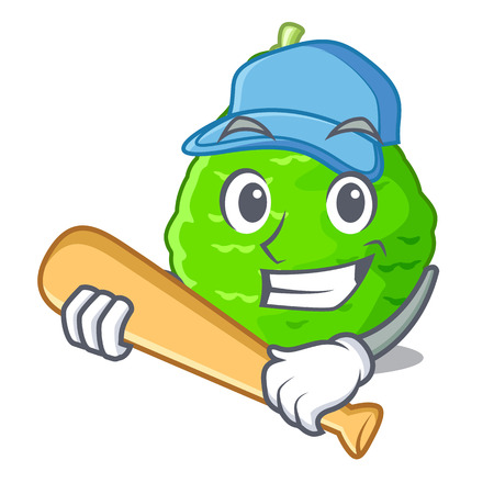 Playing baseball kaffir lime basket of vegetable mascot vector illustrationのイラスト素材