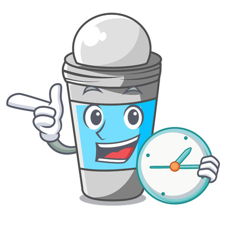 With clock roll on deodorant in cartoon bottle vector illustrationのイラスト素材