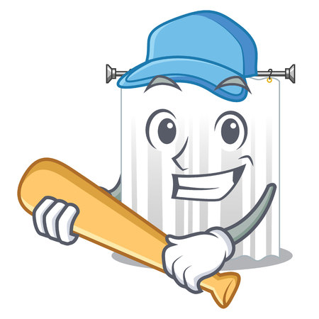 Playing baseball shower cortains in shape of mascot vector illustrationのイラスト素材