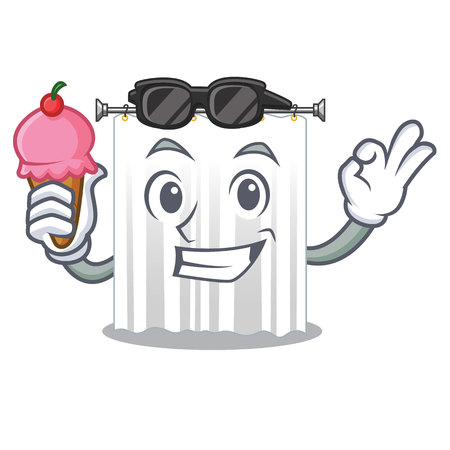 With ice cream shower curtains in the character bathrooms vector illustrationのイラスト素材