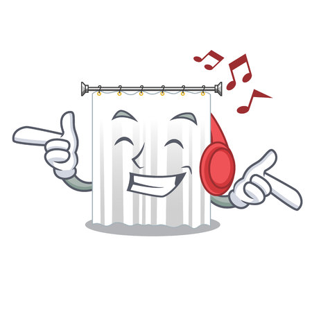 Listening music cartoon shower curtains are very pretty vector illustrationのイラスト素材